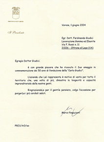 Lettera del Dott. Reguzzoni, Presidente della Provincia di Varese – 2004