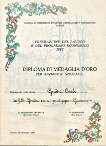 Diploma di Medaglia d’Oro per Anzianità Aziendale  - CCIAA Varese 1986